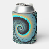 抽象芸術ブルーターコイズオレンジフラクタルアートスパイラル 缶クーラー (缶裏面)