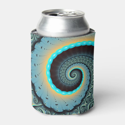 抽象芸術ブルーターコイズオレンジフラクタルアートスパイラル 缶クーラー (缶正面)