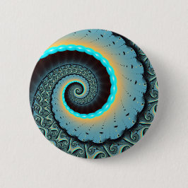 抽象芸術ブルーターコイズオレンジフラクタルアートスパイラル 缶バッジ
