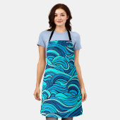 抽象芸術ブルーターコイズ海水波 | エプロン (着用した状態)