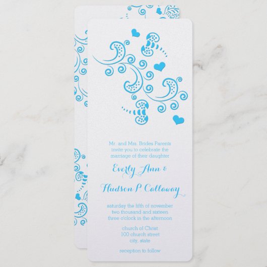 抽象芸術ブルーバタフライまたはのまわりに結婚ズ 招待状 (正面/裏面)