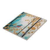 抽象芸術ブルーバードインオータムゴールデン葉ズフォレスト タイル (側面)