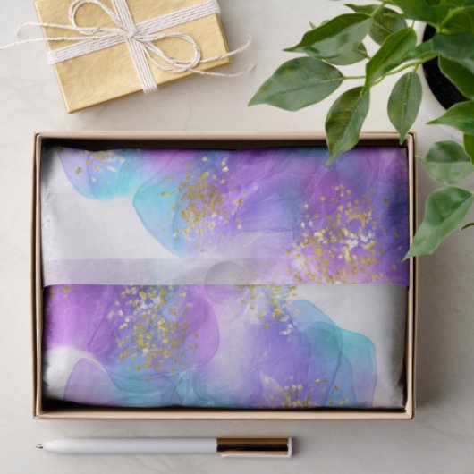 抽象芸術ブルーパープルアルコールインクアートパーソナライズされた 薄葉紙 (ギフト)