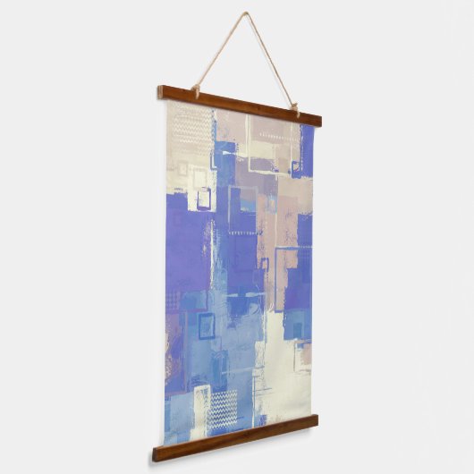 抽象芸術ブルーパープルトープアイボリー混合媒体 吊り下げ型タペストリー (傾斜あり)