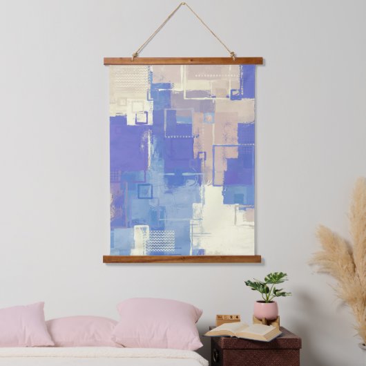 抽象芸術ブルーパープルトープアイボリー混合媒体 吊り下げ型タペストリー (寝室)