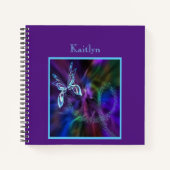 抽象芸術ブルーパープルネオンバタフライプリント カラフル ノートブック (正面)