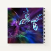 抽象芸術ブルーパープルネオンバタフライプリント カラフル ノートブック (裏面)