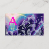 抽象芸術ブルーパープルピンク波赤ルビーモノグラム 名刺 (裏面)
