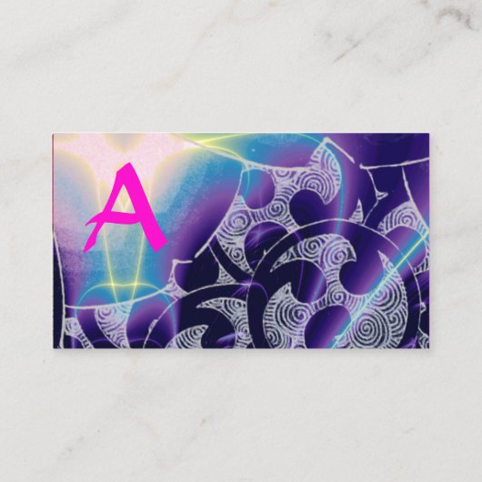 抽象芸術ブルーパープルピンク波赤ルビーモノグラム 名刺 (裏面)