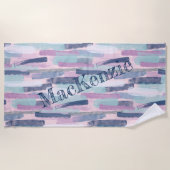 抽象芸術ブルーパープルピンク ビーチタオル (正面)