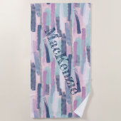 抽象芸術ブルーパープルピンク ビーチタオル (正面)