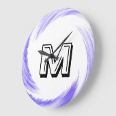 抽象芸術ブルーパープル渦モノグラム ラージ壁時計 (傾斜)