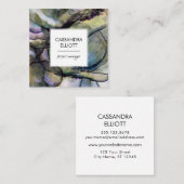 抽象芸術ブルーパープル&金ゴールドアルコールインクリキッドアート スクエア名刺 (正面/裏面)