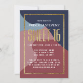 抽象芸術ブルーピモダンンク金ゴールドジオメトリスイート16 招待状 (正面)