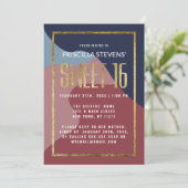 抽象芸術ブルーピモダンンク金ゴールドジオメトリスイート16 招待状 (スタンド正面)