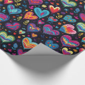 抽象芸術ブルーピンクカラフルハート ラッピングペーパー (角)