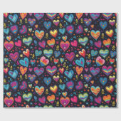 抽象芸術ブルーピンクカラフルハート ラッピングペーパー (フラット)