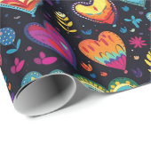 抽象芸術ブルーピンクカラフルハート ラッピングペーパー (ロールコーナー)