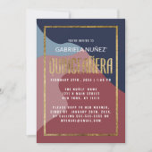 抽象芸術ブルーピンク金ゴールドジオメトリックキンセアニェラ 招待状 (正面)