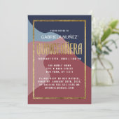 抽象芸術ブルーピンク金ゴールドジオメトリックキンセアニェラ 招待状 (スタンド正面)