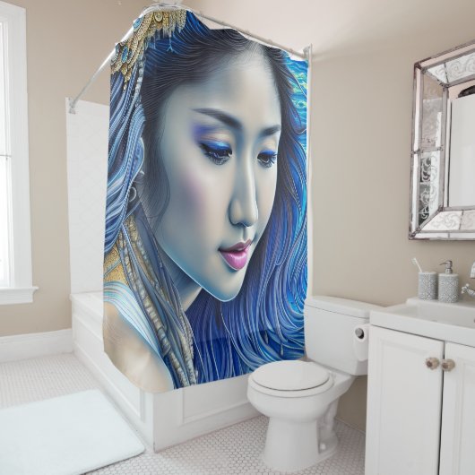 抽象芸術ブルーファンタジーウーマンシュールレアリスアール シャワーカーテン (インサイチュ)