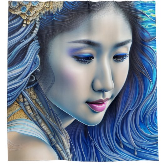 抽象芸術ブルーファンタジーウーマンシュールレアリスアール シャワーカーテン (正面)