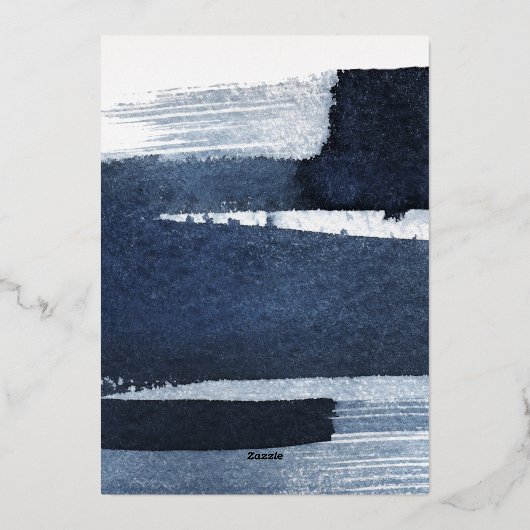 抽象芸術ブルーフォトバルミツワー日付を保存実在 箔招待状 (裏面)