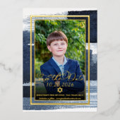 抽象芸術ブルーフォトバー（ユダヤ教の）バル・ミツバー日付を保存実在 箔招待状 (正面)