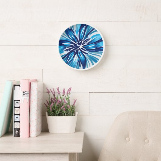抽象芸術ブルーフラワーアールデコ 壁時計 (読書スペース)
