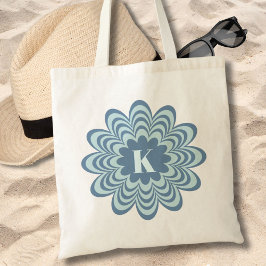 抽象芸術ブルーフラワーカスタムイニシャル トートバッグ
