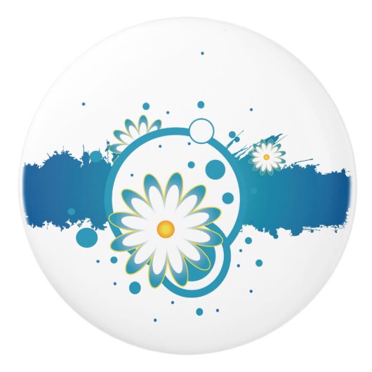 抽象芸術ブルーフラワーセラミックノブ セラミックノブ (正面)