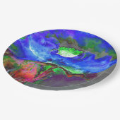 抽象芸術ブルーフローラブルー水色ポピー ペーパープレート (アングル)