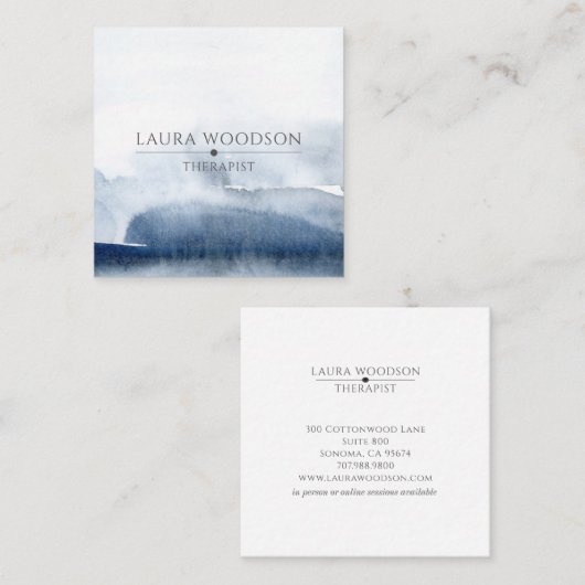 抽象芸術ブルーブラシストロークセラピスト名刺 スクエア名刺 (正面/裏面)