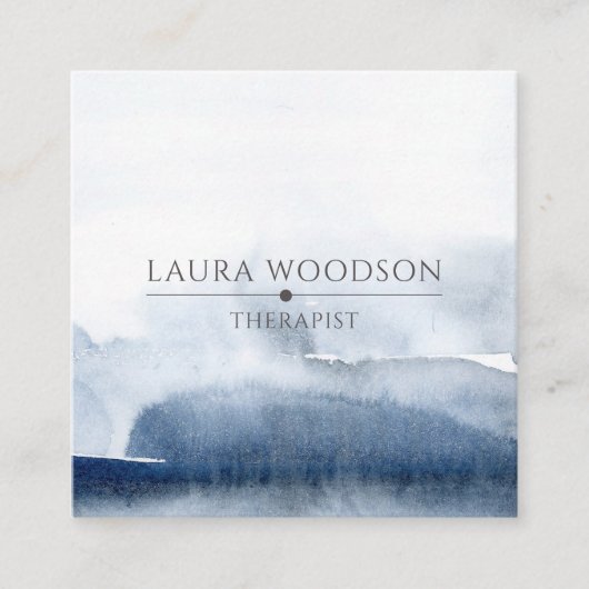 抽象芸術ブルーブラシストロークセラピスト名刺 スクエア名刺 (正面)