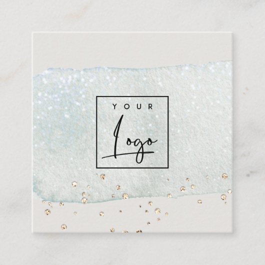 抽象芸術ブルーブラシストーク水彩ロゴ スクエア名刺 (正面)