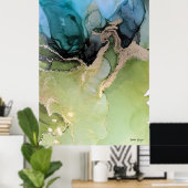 抽象芸術ブルーブラックグリーン金ゴールド ポスター (ホームオフィス)