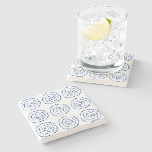 抽象芸術ブルーブラッシュストロークサークルコースト ストーンコースター (横)