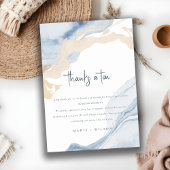 抽象芸術ブルーベージュシーウェーブスサンドビーチ結婚式 サンキューカード