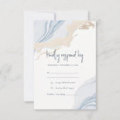 抽象芸術ブルーベージュシービーチウォーター結婚カラー 出欠カード (正面)