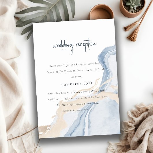 抽象芸術ブルーベージュシービーチ結婚式披露宴 エンクロージャーカード