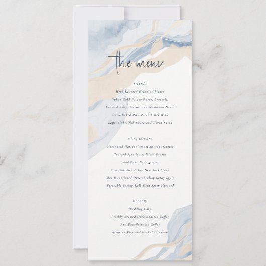 抽象芸術ブルーベージュ結婚コーストのメニューカード 招待状 (正面)