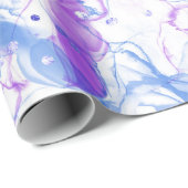 抽象芸術ブルーホワイトアルコールインクアート ラッピングペーパー (ロールコーナー)