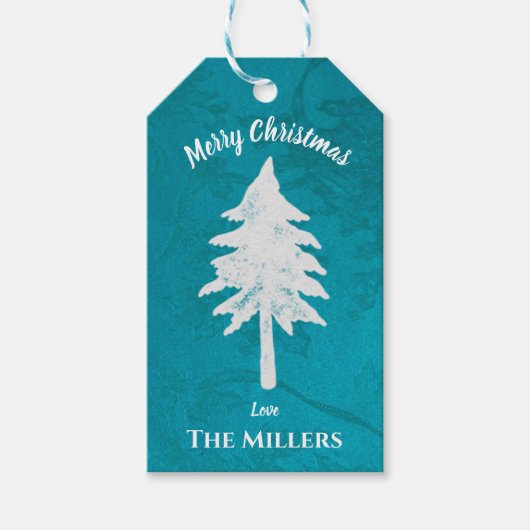 抽象芸術ブルーホワイトクリスマスツリーメリークリスマス ギフトタグ (正面)