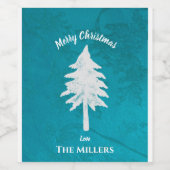 抽象芸術ブルーホワイトクリスマスツリーメリークリスマス ワインラベル (シングルラベル)