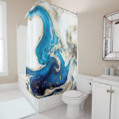 抽象芸術ブルーホワイト金ゴールドマーブルモノグラム シャワーカーテン (インサイチュ)
