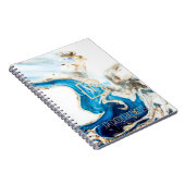 抽象芸術ブルーホワイト金ゴールドマーブルモノグラム ノートブック (右側)
