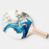 抽象芸術ブルーホワイト金ゴールドマーブルモノグラム 卓球ラケット (横)