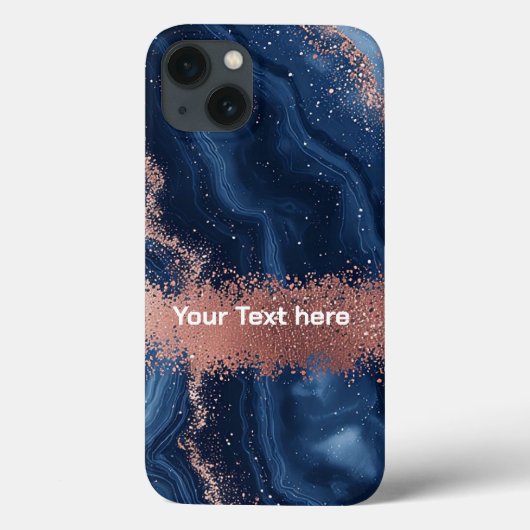 抽象芸術ブルーマーブルアートと金ゴールドグリッターアクセント Case-Mate iPhoneケース (裏面)