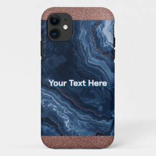 抽象芸術ブルーマーブルアートと金ゴールドグリッターアクセント iPhone 11 ケース