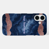 抽象芸術ブルーマーブルアートと金ゴールドグリッターアクセント Case-Mate iPhoneケース (裏面 (横))
